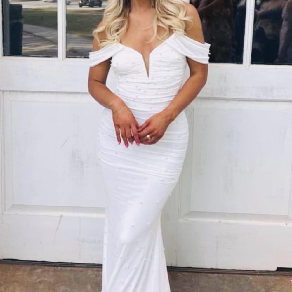 Windsor Charlene Formal Faux Pearl Mesh Mermaid Dress